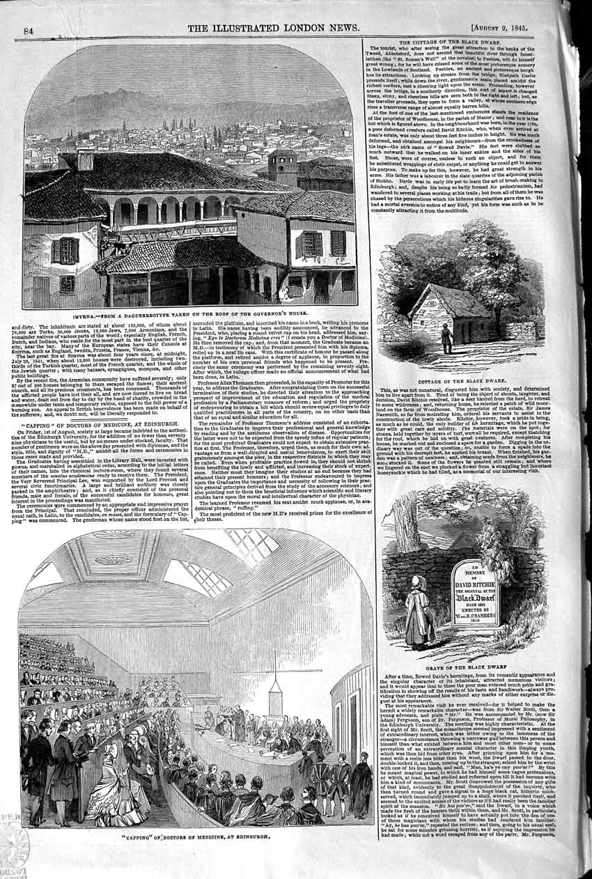 Original Old Antique Print 1845 Smyrna Capping Doctors Medicine Edinburgh Dwarf