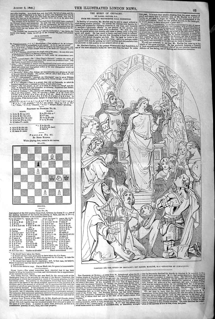 Original Old Antique Print 1845 Cartoon Spirit Chivalry Daniel Maclise 19th