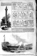 Original Old Antique Print 1845 Monument Earl Leicester Holkham Ship Victorian
