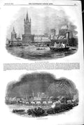 Original Old Antique Print 1845 City Cologne Illuminations Church Fine Art 19th