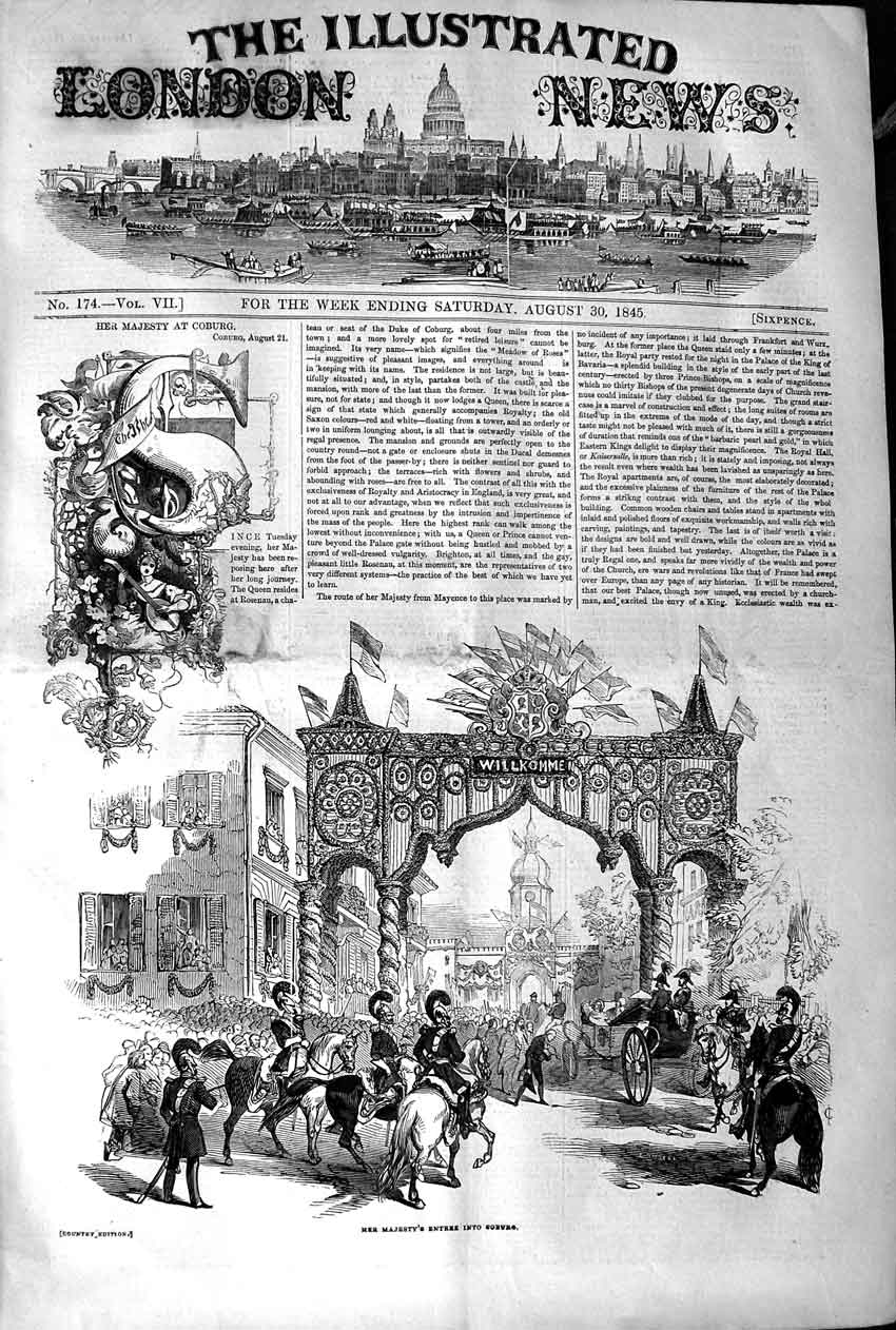 Original Old Antique Print 1845 Majesty Queen Coburg Mayence Frankfurt W 19th