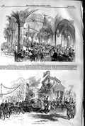 Old Antique Print 1845 Royal Banquet Rosenau Majesty Gotha Horses Coach 19th