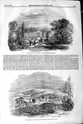 Original Old Antique Print 1845 Friedenstahl Reinhardtsbrunn Gotha Mo Victorian