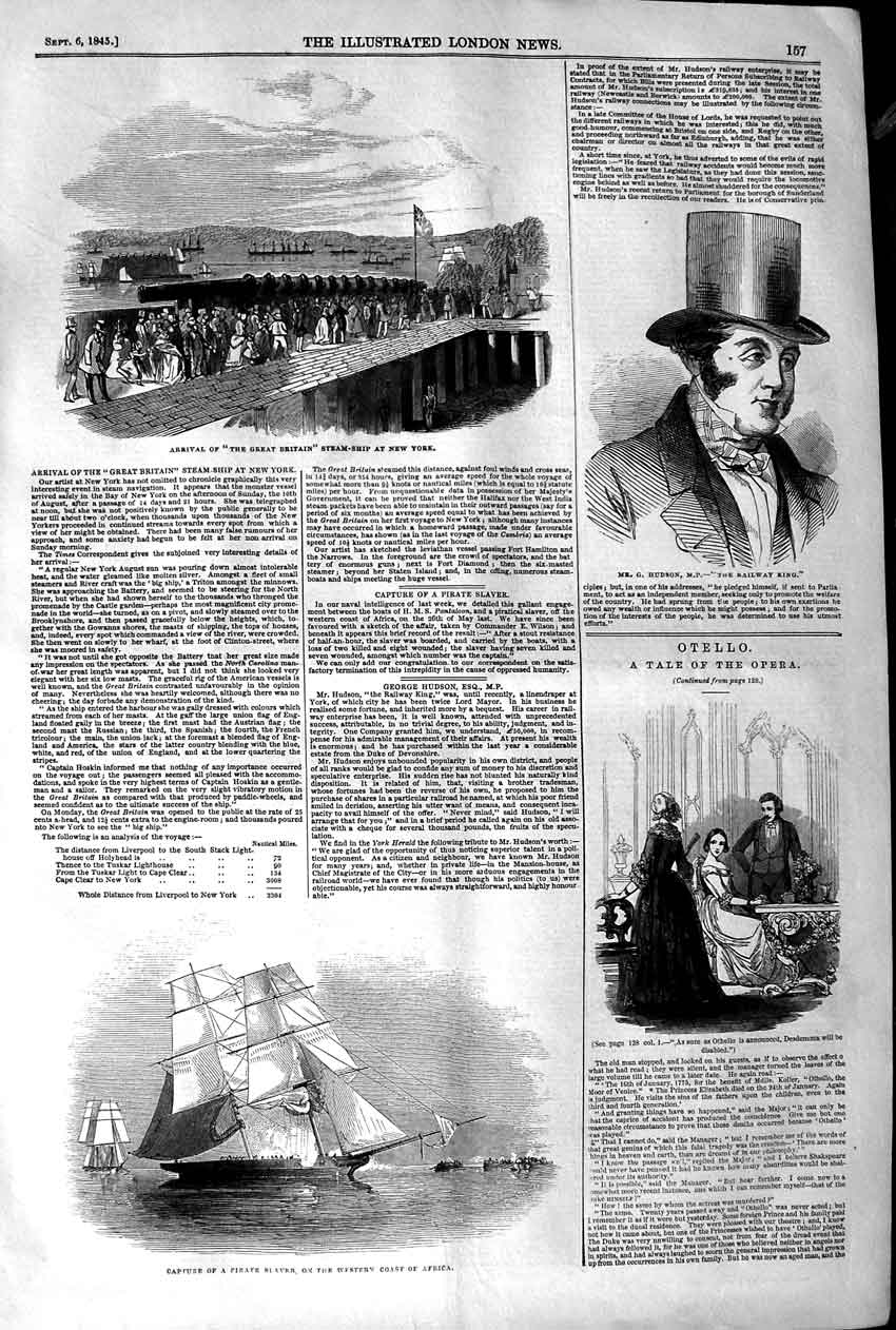 Old Antique Print 1845 Great Britain Ship New York Slaver Africa Hudson 19th