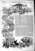 Original Old Antique Print 1845 Procession Peasantry Queen Gotha Horses 19th