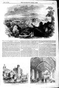 Old Antique Print 1845 City Winchester Hospital St. Cross Hundred Mennes 19th