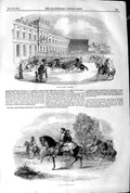 Original Old Antique Print 1845 Grand Review Madrid Spain Siers People Horses