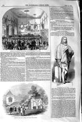 Original Old Antique Print 1845 Ruins Wolvesley Castle Winchester Statue Watts