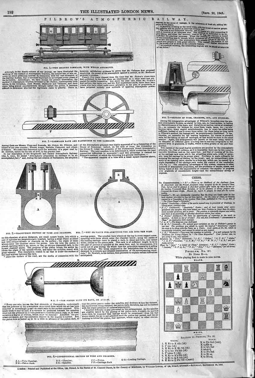 Original Old Antique Print 1845 Pilbrow Atmospheric Railway Carriage Piston