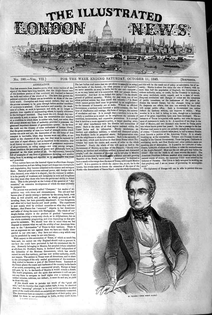 Original Old Antique Print 1845 Portrait M. Thiers Man Gentleman 19th