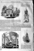 Original Old Antique Print 1845 Lincoln'S Inn Kitchen Statue Queen Victor 19th