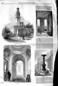 Original Old Antique Print 1845 Lansdown Tower Garden Tazza Vestibule Victorian