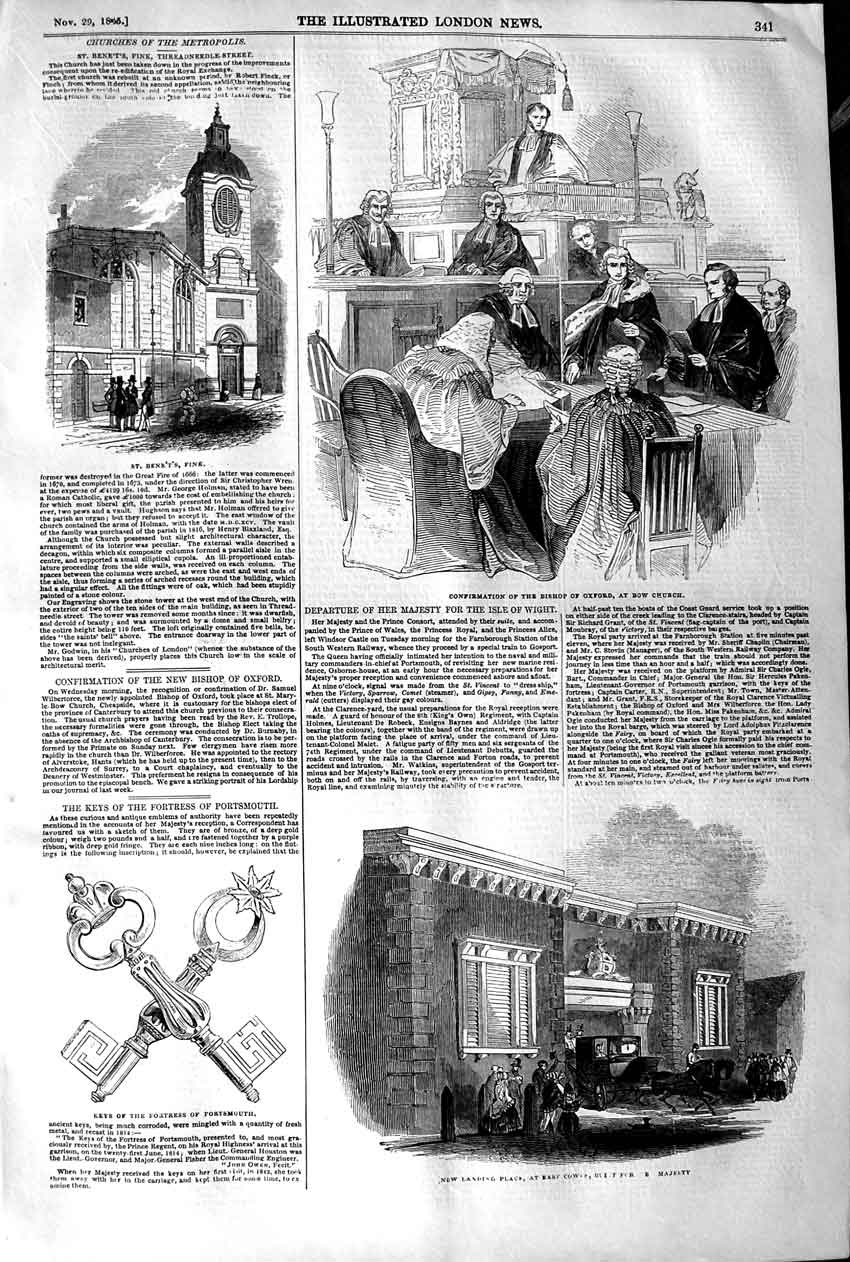 Original Old Antique Print 1845 Cowes Confirmation Bishop Oxford Benet'S Fink