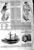 Original Old Antique Print 1845 Schooner Echo Ship Katherine'S Theatre Nunnery