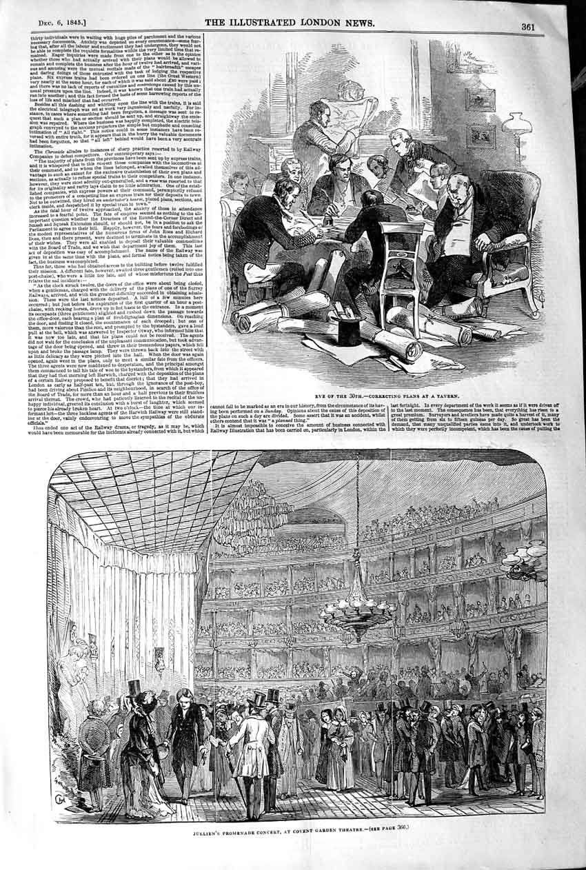 Old Antique Print 1845 Julien'S Promenade Concert Covent Garden Theatre 19th