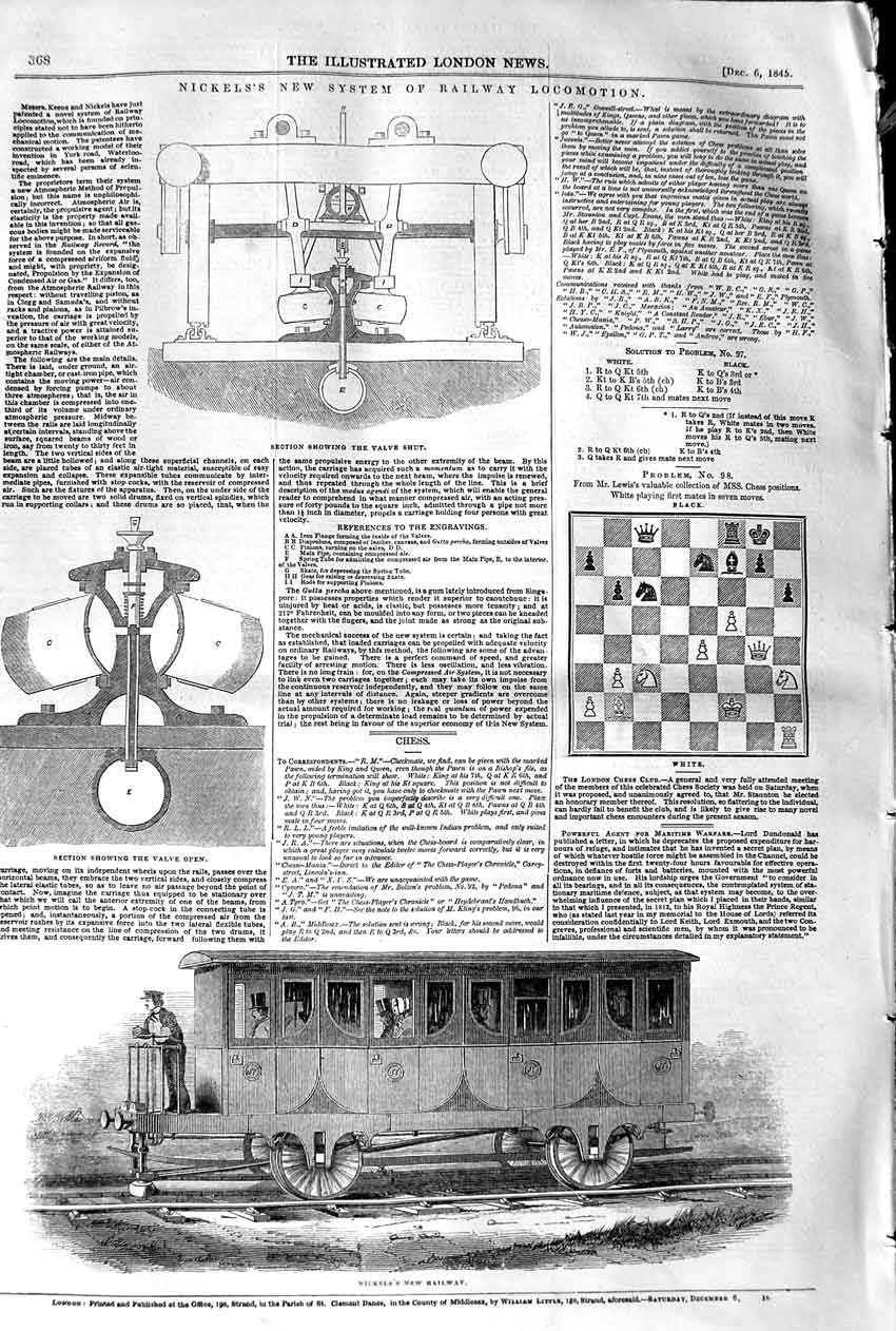Original Old Antique Print 1845 Nickels New System Railay Locomotion Shut Valve