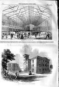 Original Old Antique Print 1845 Osborne House Isle Wight Smithfield Cattle Show