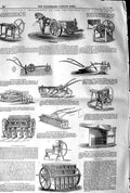 Original Old Antique Print 1845 Agricultural Implements Smithfield Cattle Show