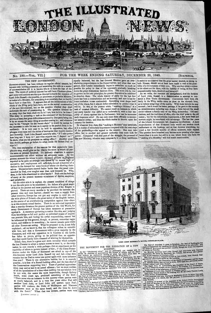 Original Old Antique Print 1845 Lord John Russell'S House Chesham Place B 19th