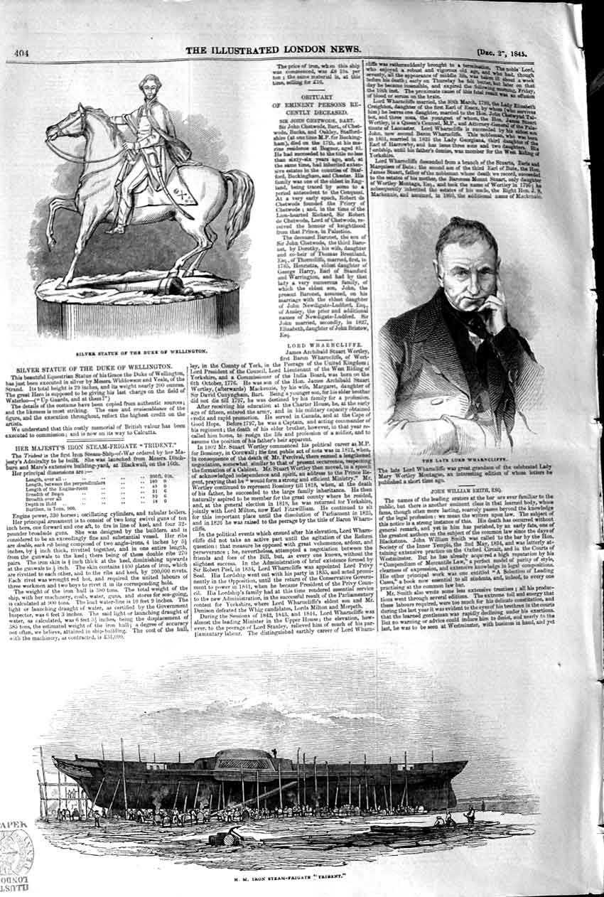 Original Old Antique Print 1845 Ship Steamer Trident Lord Wharncliff Wellington
