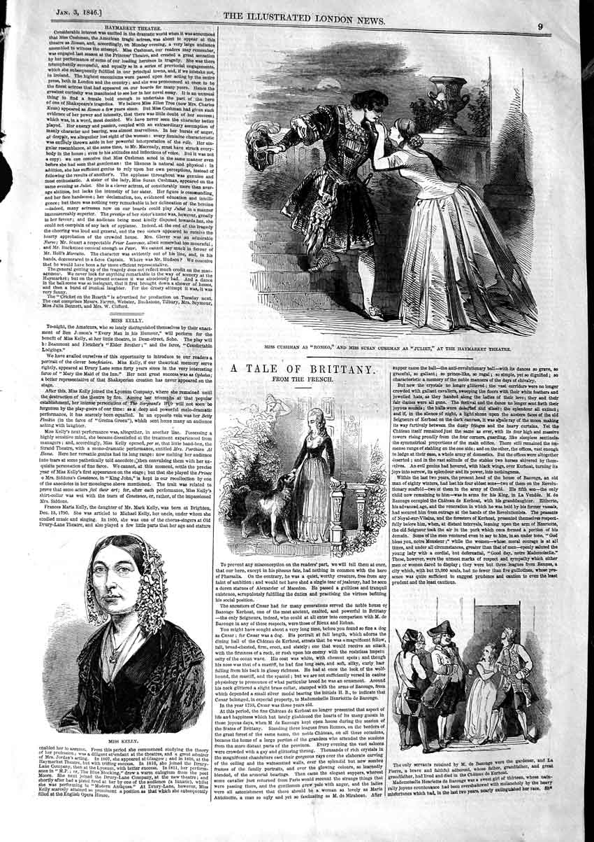 Original Old Antique Print 1846 Romeo Juliet Cushman Haymarket Theatre Miss Ely