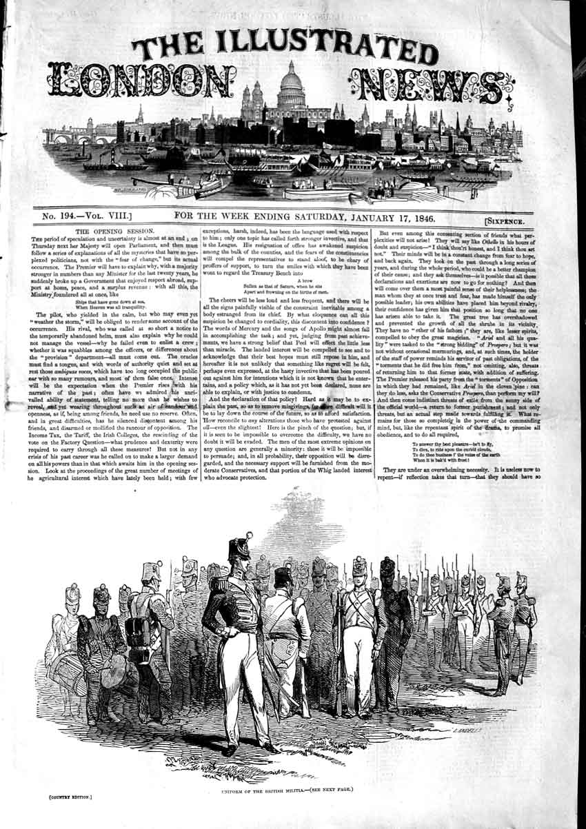 Original Old Antique Print 1846 Uniform British Militia Siers War Weapons 19th