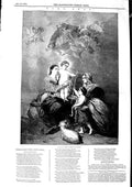 Original Old Antique Print 1846 Fine Art Holy Family Murillo Seville Louvre