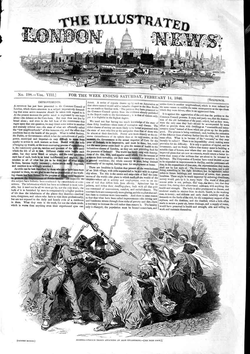 Original Old Antique Print 1846 Algeria French Siers Attacking Arab Encampment