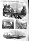 Original Old Antique Print 1846 Railway Canterbury Station Corn Exchange 19th