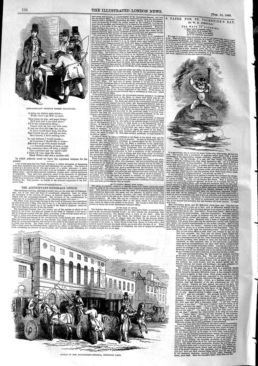 Original Old Antique Print 1846 Anti-Corn Law Petition Office Chancery Lane