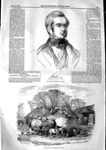 Old Antique Print 1846 Portrait Earl Lincoln Agriculture Unstacking Wheat 19th