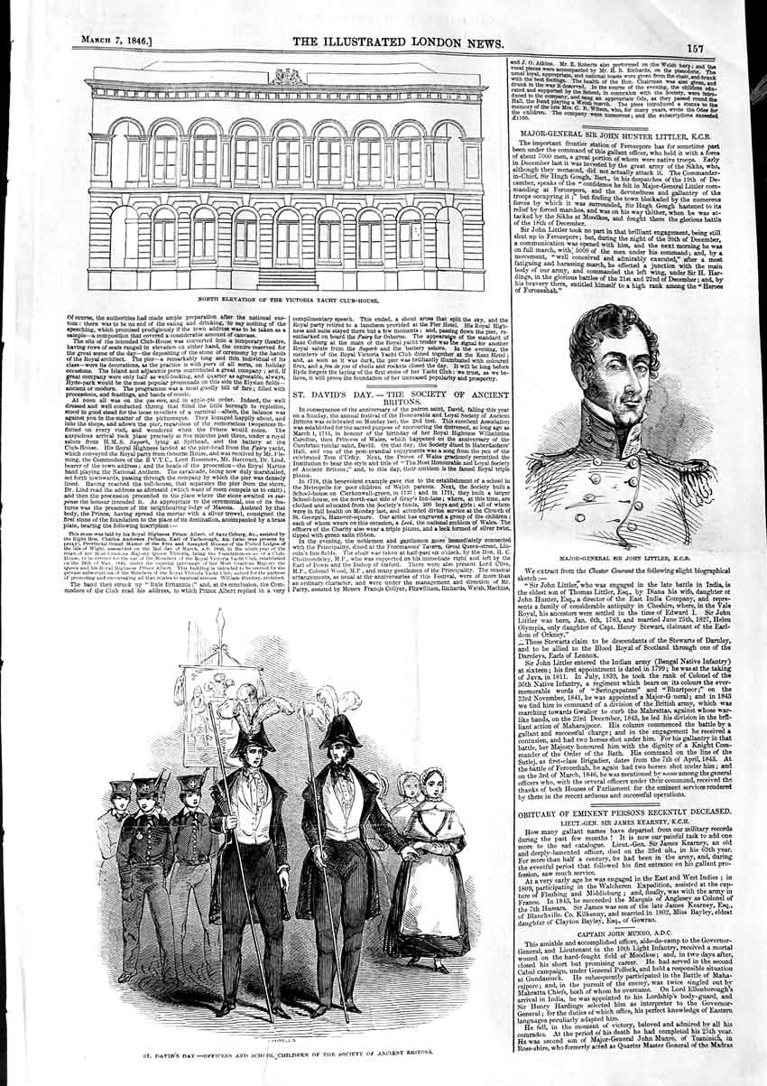 Original Old Antique Print 1846 Major-General John Littler Victoria Yacht Club
