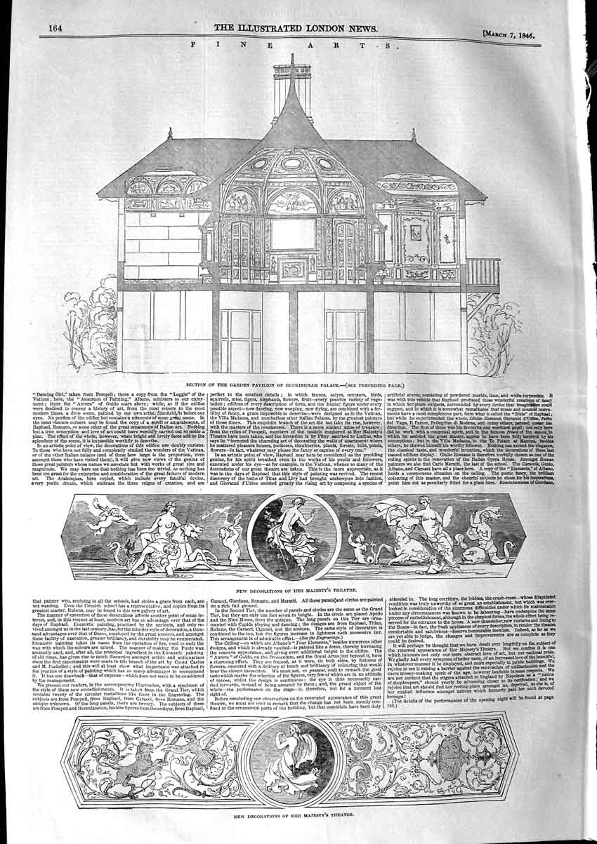 Original Old Antique Print 1846 Garden Pavilion Buckingham Palace Majesty 19th