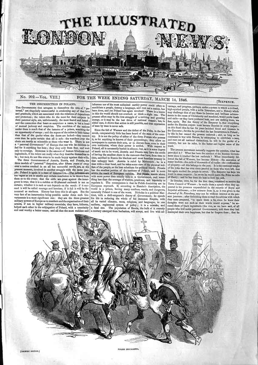 Original Old Antique Print 1846 Scene Polish Insurgents Horses Siers War 19th