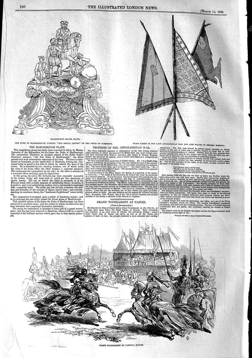 Old Antique Print 1846 Tournament Caserta Naples Marlborough Plate Flag 19th
