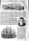 Original Old Antique Print 1846 Royal Marine Barracks Woolwich Calcutta Ship