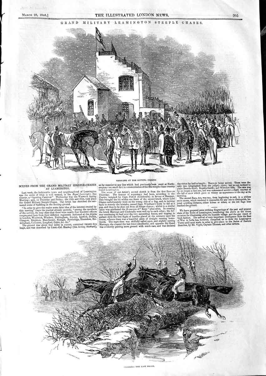 Original Old Antique Print 1846 Leamington Steeple-Chase Horse Race Betting 19th