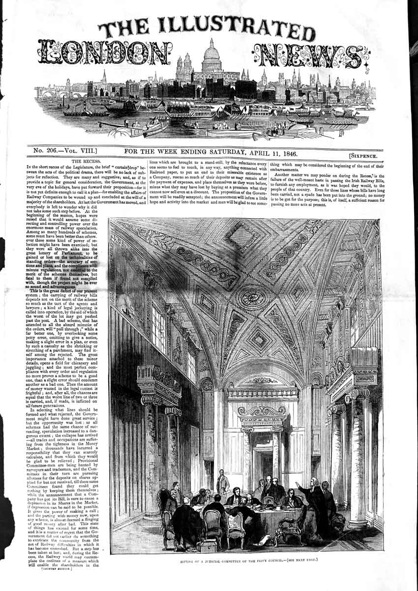 Original Old Antique Print 1846 Scene Sitting Judicial Committee Privy 19th