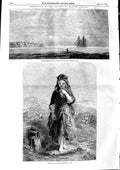 Old Antique Print 1846 Welch Girl Runel Scene Near Folkestone Ship Clint 19th