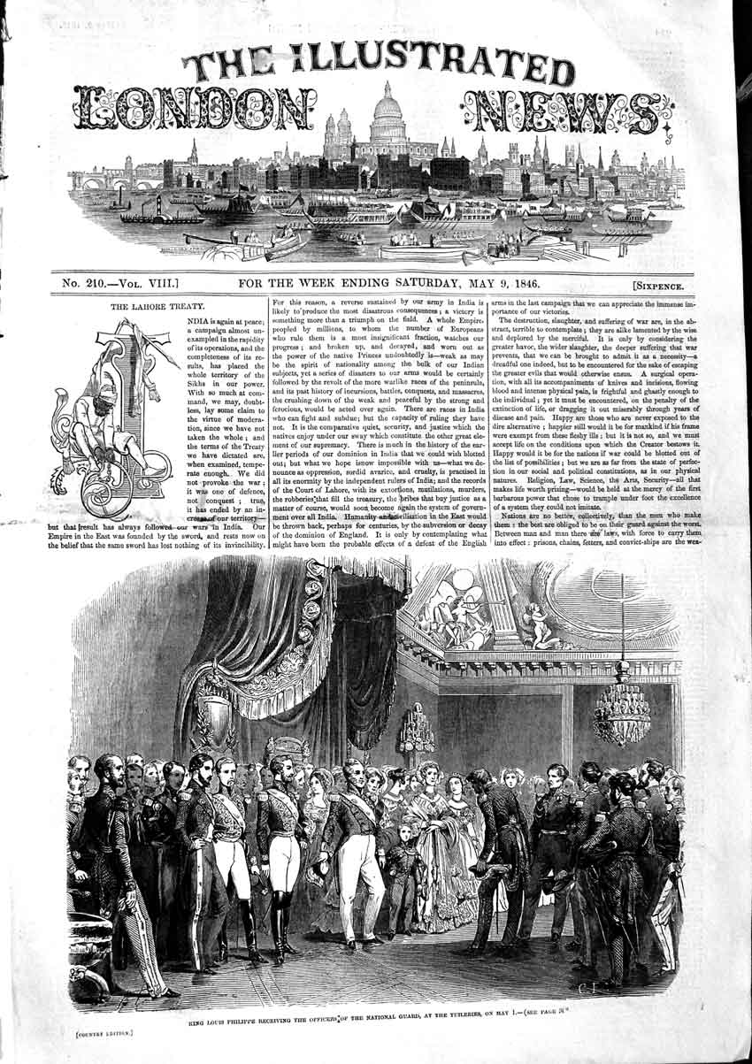 Original Old Antique Print 1846 King Louis Philippe National Guard Tuileries