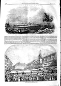 Original Old Antique Print 1846 Leipzig Great Fair Market Place Battle Ground