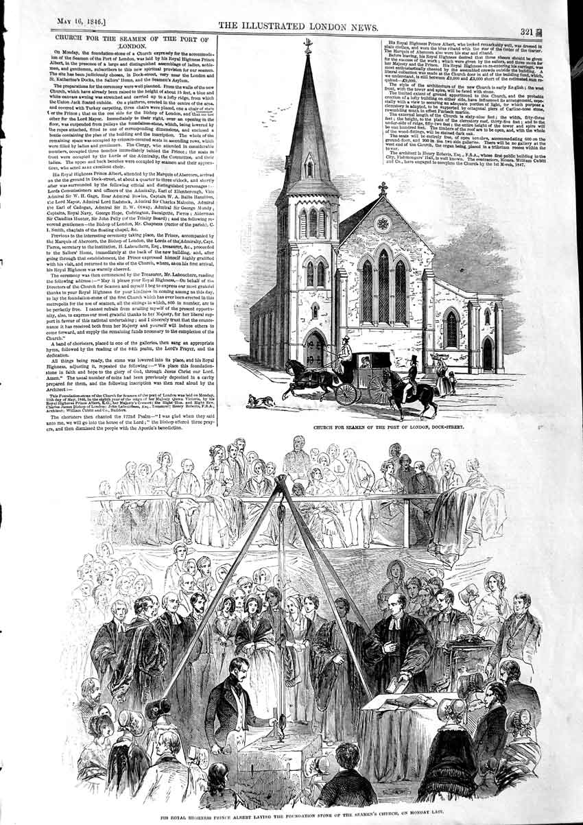 Antique Print *3158 1846 Church Seamen Port London Prince Albert Foundation