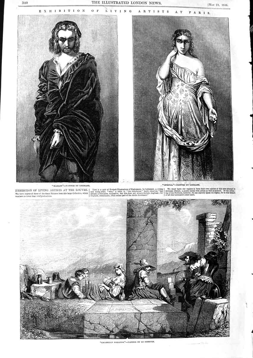 Old Antique Print 1846 Hamlet Ohpelia Calabrian Brigands Paris Fine Art 19th