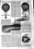 Original Old Antique Print 1846 Aerostation Hot Air Balloon Kenilworth Priory
