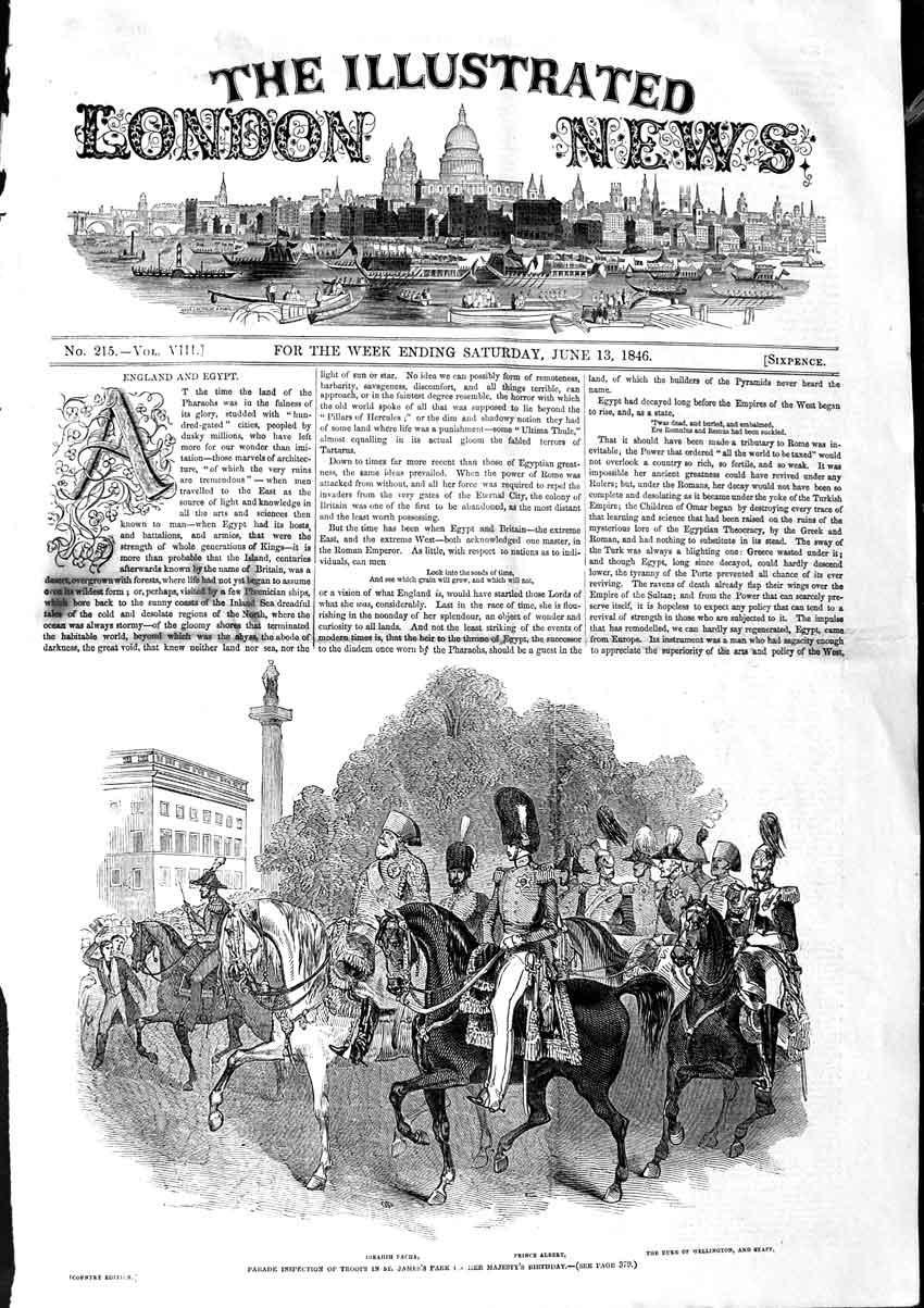 Original Old Antique Print 1846 Parade Inspection Siers James Wellington Albert