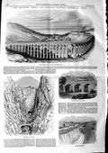 Original Old Antique Print 1846 Brighton Railway Viaduct Falmer Hodshrove 19th