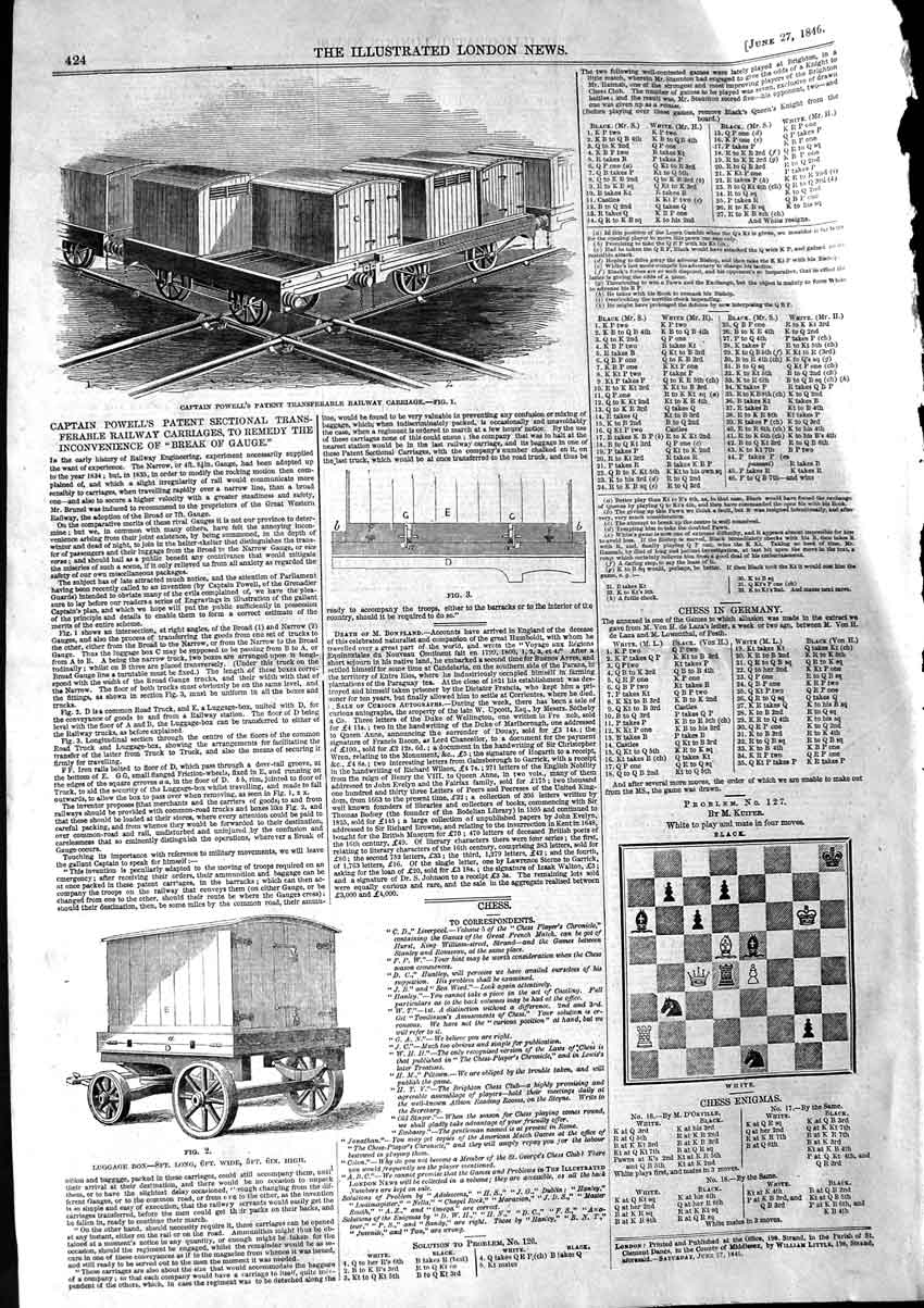 Original Old Antique Print 1846 Captain Powell Railway Carriage Luggage Box
