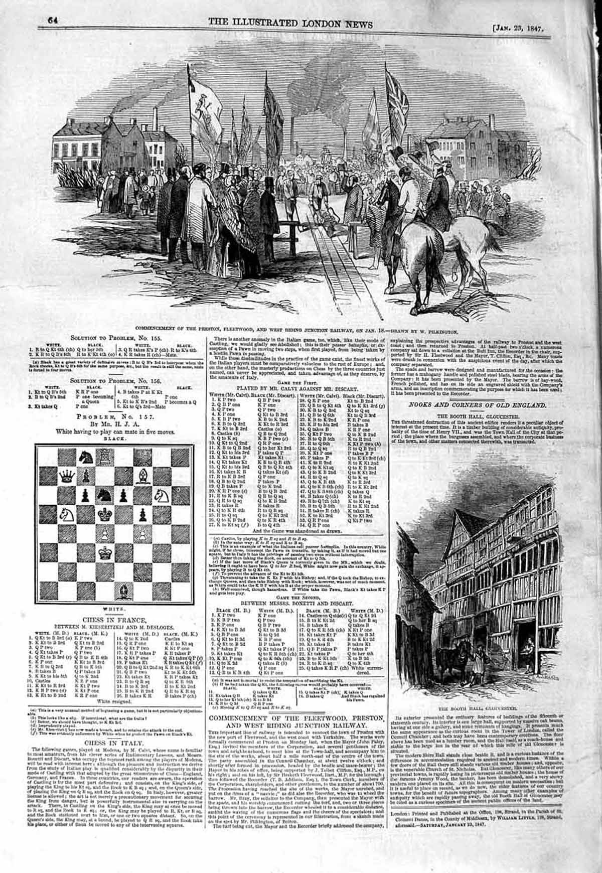 Original Old Antique Print 1847 Preston Fleetwood West Riding Junction Railway