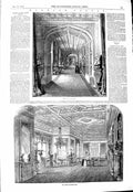 Original Old Antique Print 1847 Windsor Castle Green Drawing-Room Corridor 19th