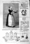 Original Old Antique Print 1847 Chocolate Girl Llardot Silver Inkstand Papworth